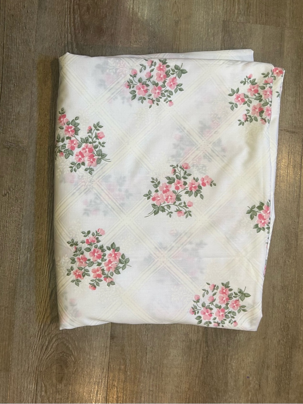VTG Sears Perma-Prest Pink Floral Queen Flat Sheet Cottage Core Shabby Chic